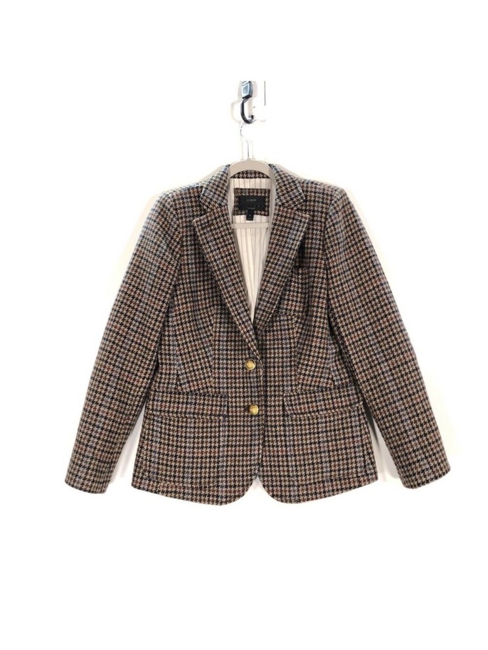 J.Crew Blazer Ladies 8 Brown Blue Rhodes Wool Pockets Elbow Pads Dark Academia